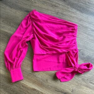 Amanda Uprichard Hot Pink One-Shoulder Blouse